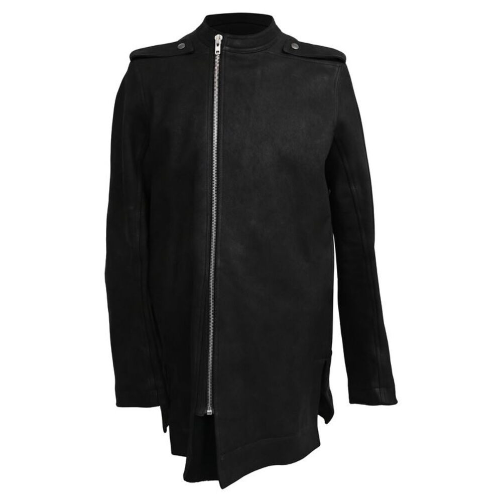 Rick Owens Zip-Up Asymmetric Jacket in Black Leather